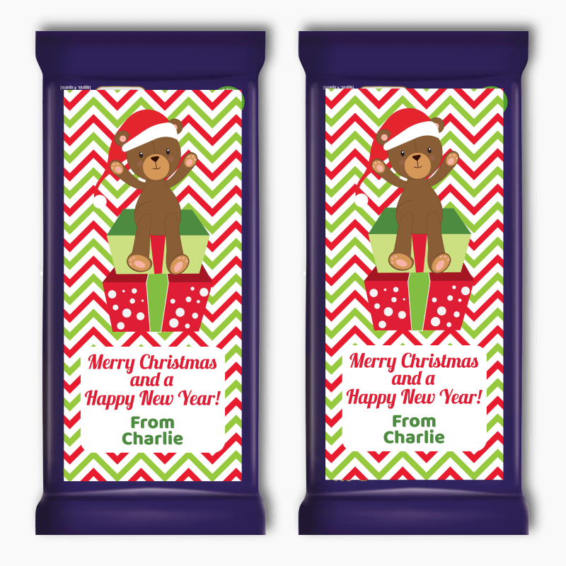 Personalised Teddy Bear Christmas Gift Cadbury Chocolate Labels