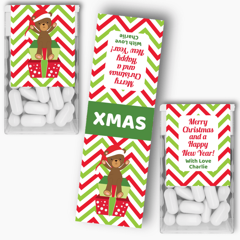 Personalised Teddy Bear Christmas Gift Tic Tac Labels