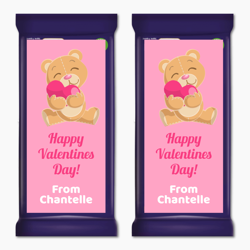 Personalised Teddy Bear Valentines Day Gift Cadbury Chocolate Labels