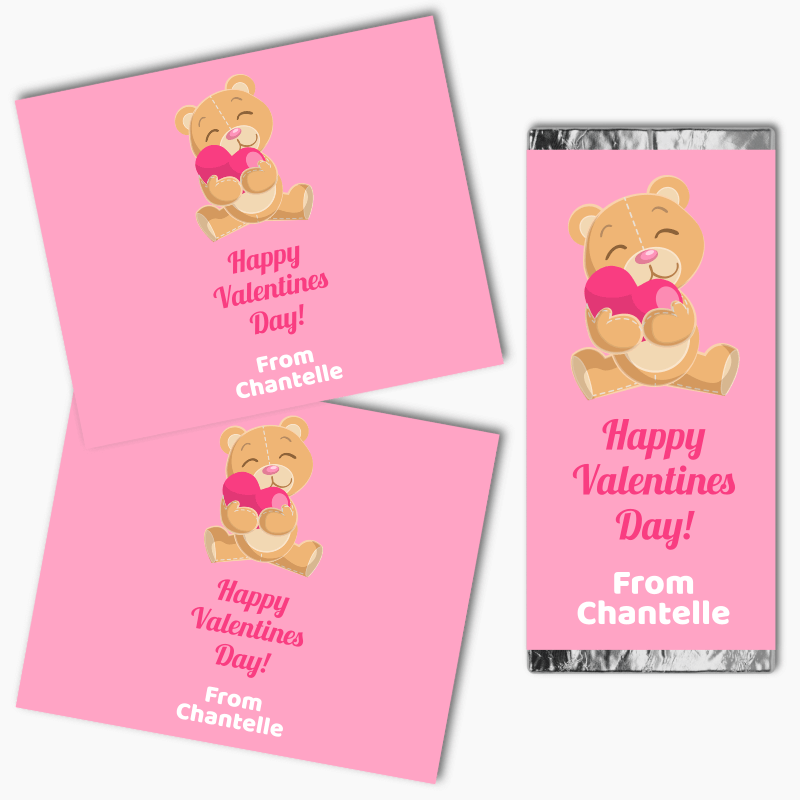 Personalised Teddy Bear Valentines Day Gift Mini Chocolate Label Wrappers