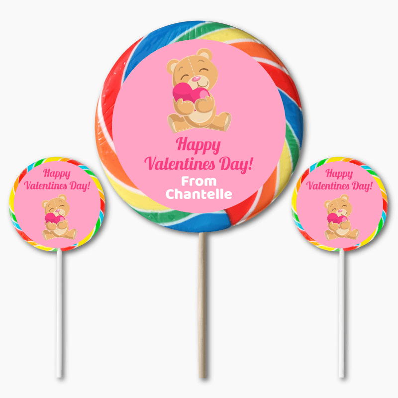 Personalised Teddy Bear Valentines Day Gift Round Stickers