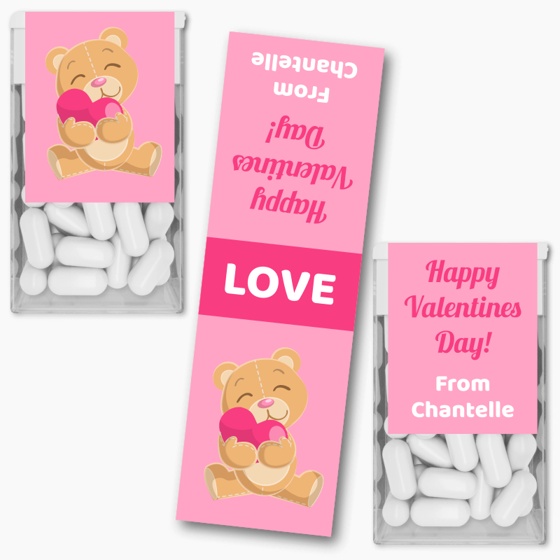 Personalised Teddy Bear Valentines Day Gift Tic Tac Labels