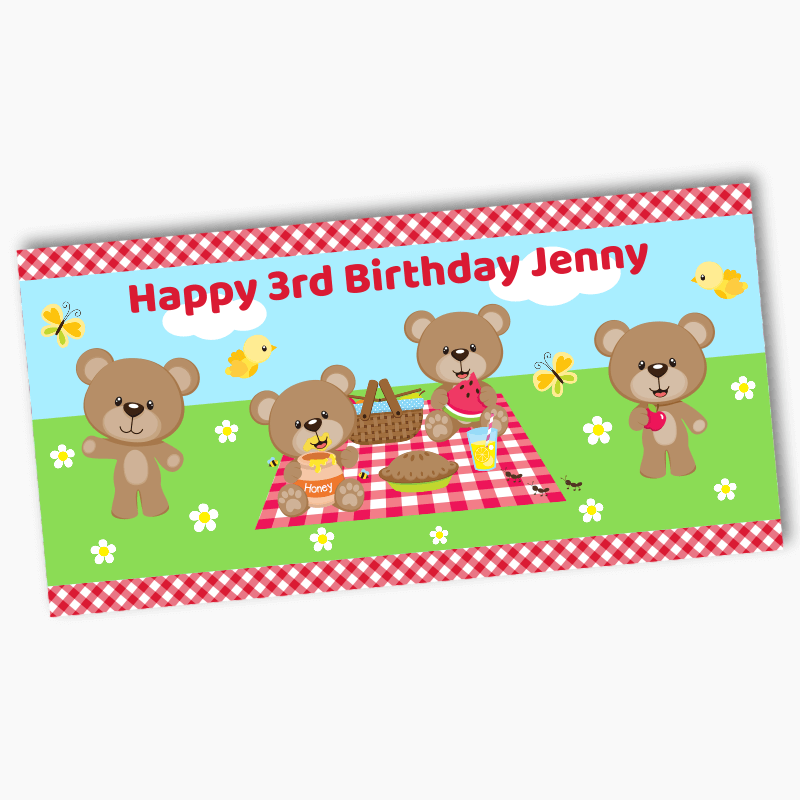 Personalised Teddy Bears Picnic Birthday Party Banners - Red
