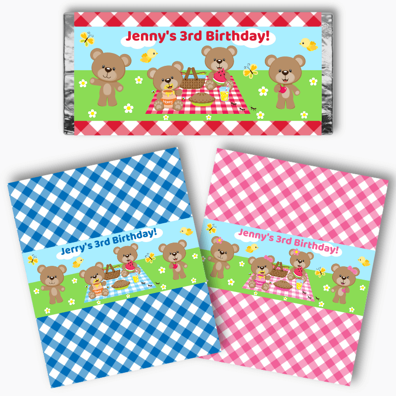 Personalised Teddy Bears Picnic Birthday Party Mini Chocolate Labels
