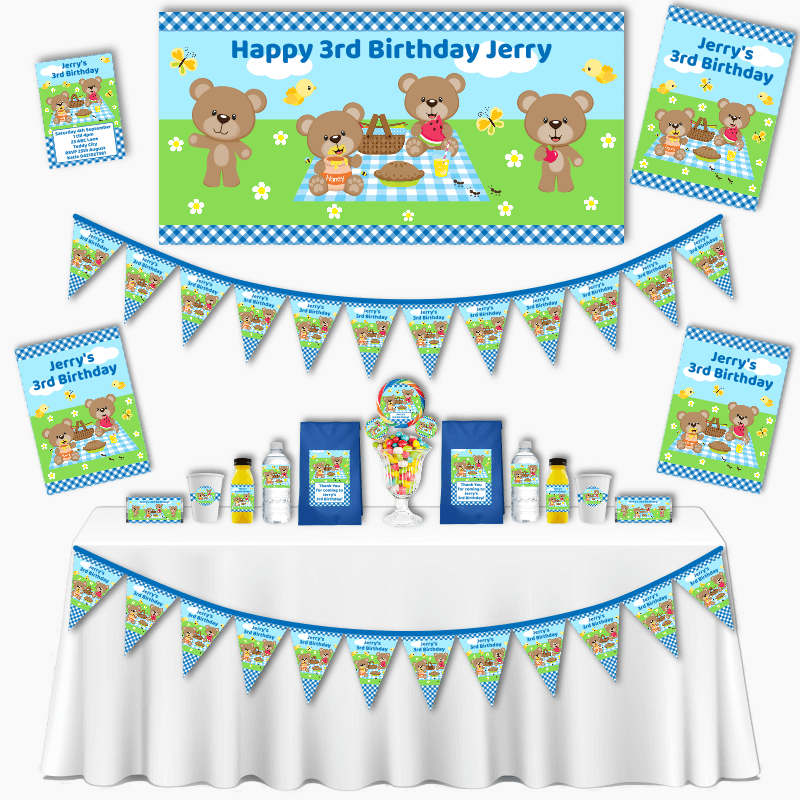 Personalised Blue Teddy Bears Picnic Grand Party Pack
