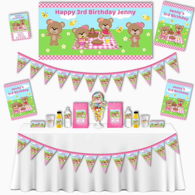 Personalised Pink Teddy Bears Picnic Grand Party Pack