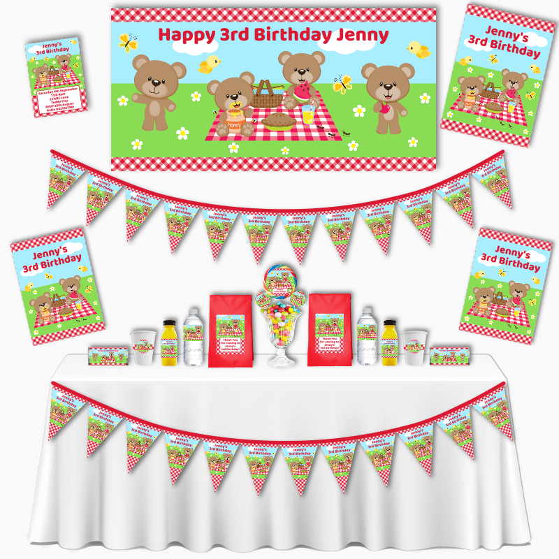 Personalised Red Teddy Bears Picnic Grand Birthday Party Pack