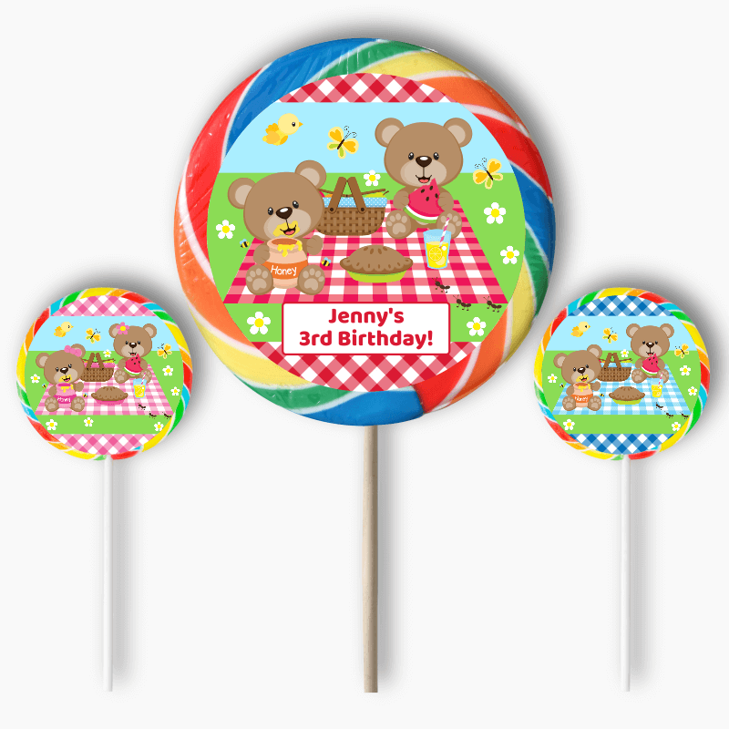 Personalised Teddy Bears Picnic Birthday Party Round Stickers