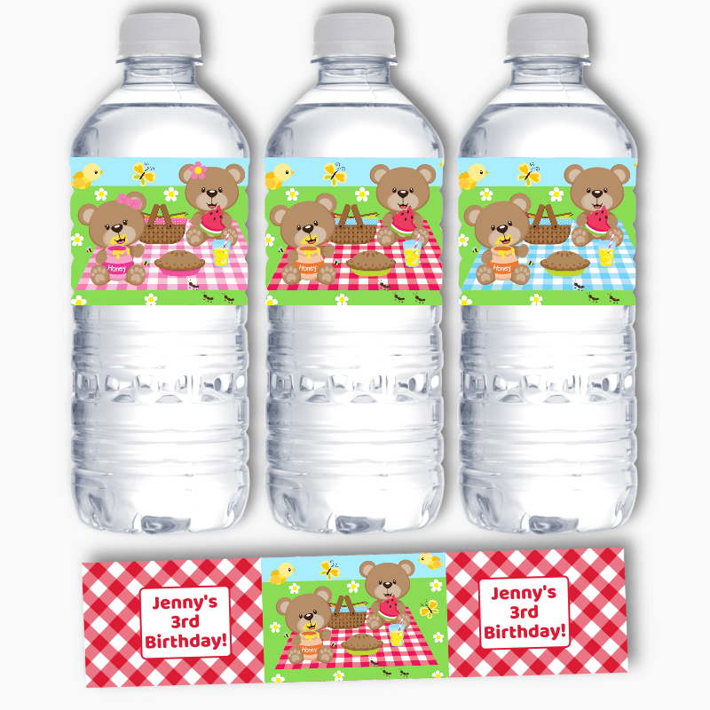 Personalised Teddy Bears Picnic Party Water Bottle Labels