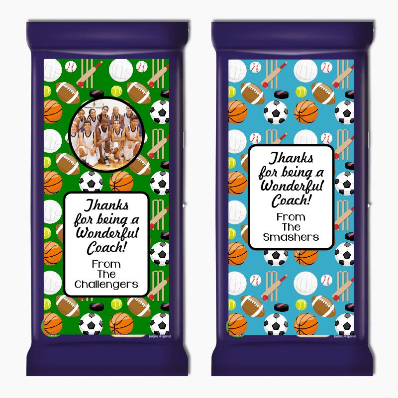 Thanks Coach Gift Cadbury Chocolate Labels with Photo