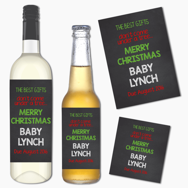 The Best Gift Christmas Pregnancy Announcement Wine &amp; Beer Labels