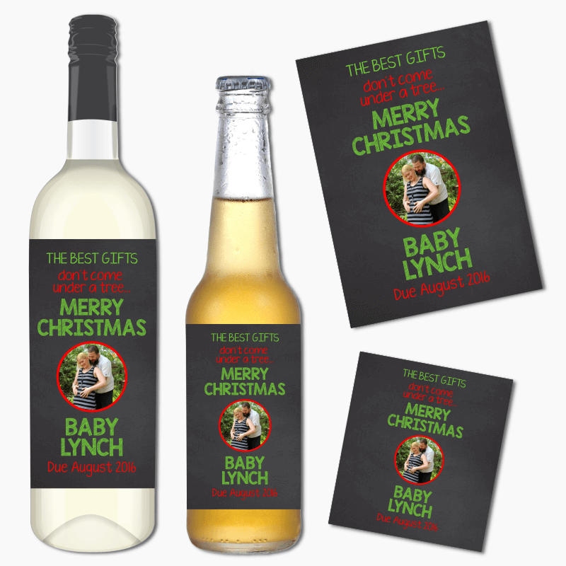 The Best Gift Christmas Pregnancy Announcement Wine &amp; Beer Labels with Photo