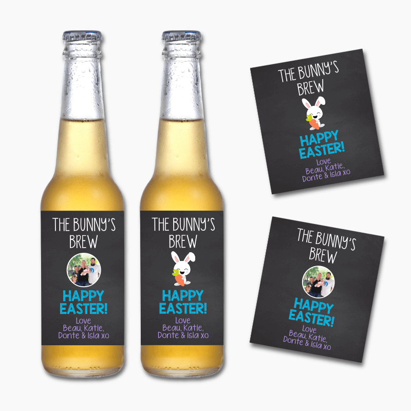 Personalised &#39;The Bunny&#39;s Brew&#39; Easter Gift Beer Labels