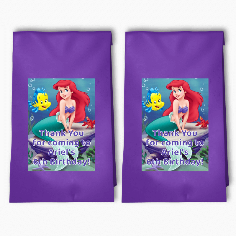 Personalised The Little Mermaid Birthday Party Bags & Labels