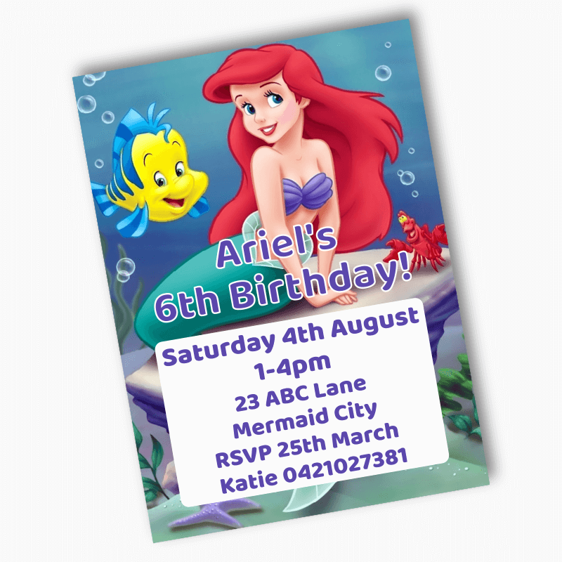 Personalised The Little Mermaid Birthday Party Invites