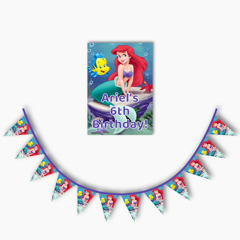 Personalised The Little Mermaid Party Poster & Flag Bunting Combo