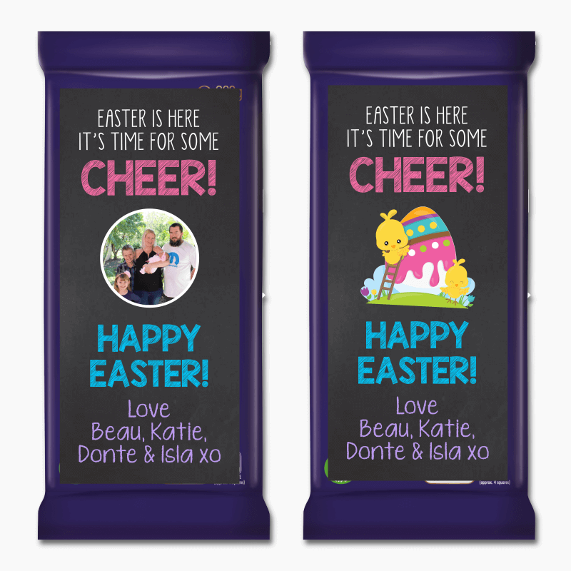 Personalised &#39;Time for Cheer&#39; Easter Gift Cadbury Chocolate Labels