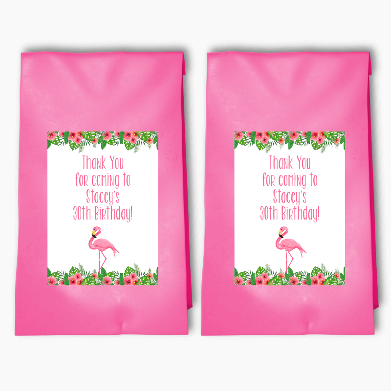 Personalised Tropical Flamingo Party Bags &amp; Labels
