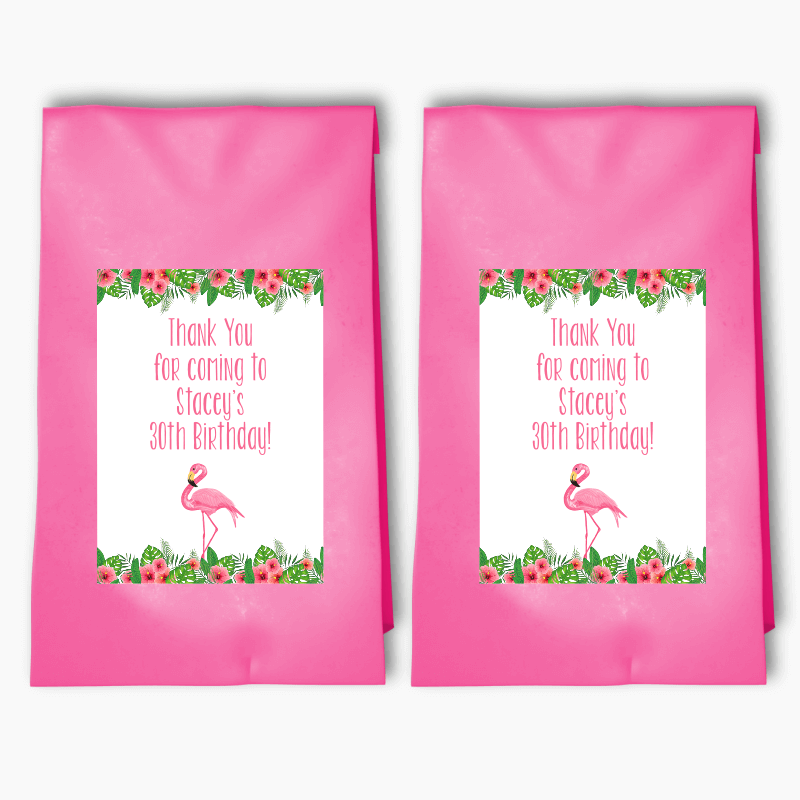Personalised Tropical Flamingo Party Bags & Labels