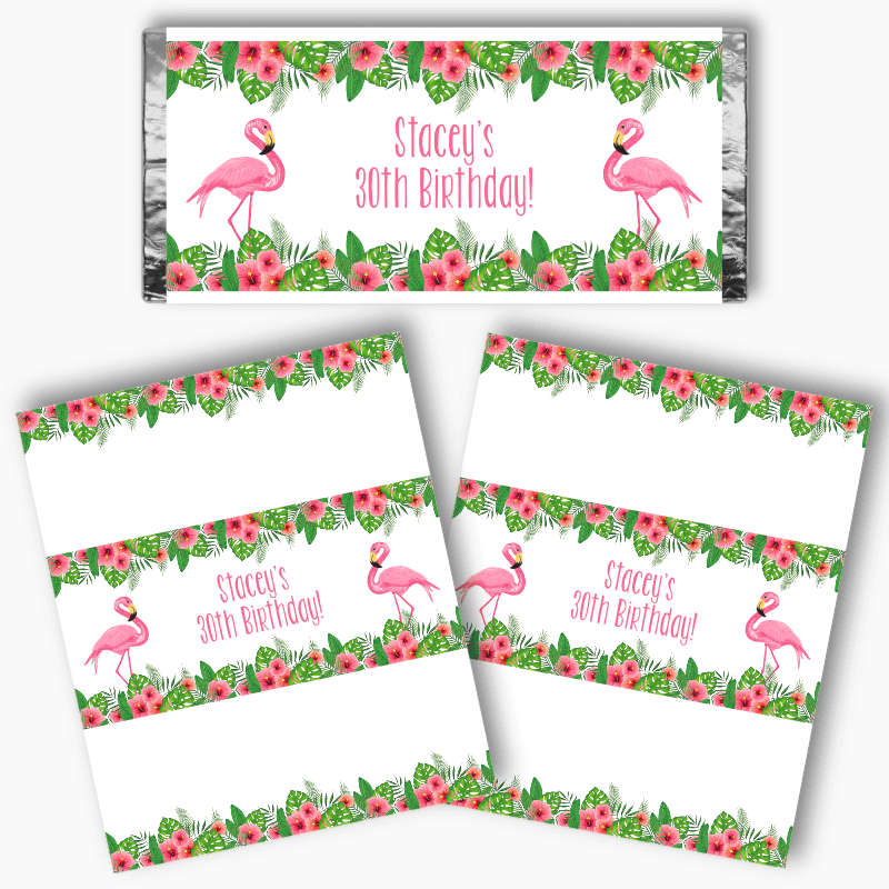 Personalised Tropical Flamingo Party Mini Chocolate Labels