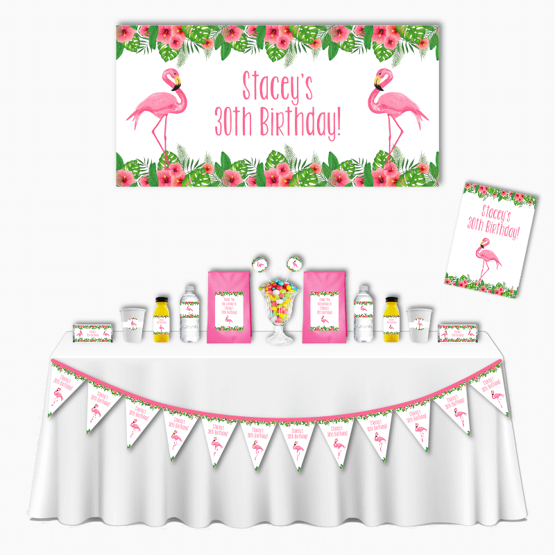 Personalised Tropical Flamingo Deluxe Birthday Party Pack