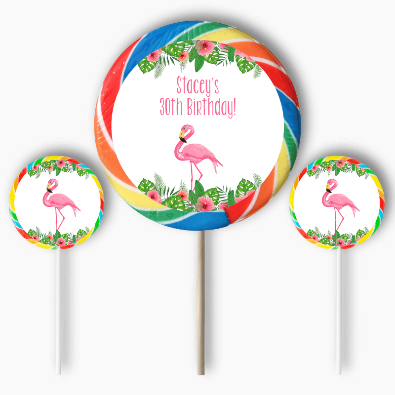 Personalised Tropical Flamingo Party Round Stickers