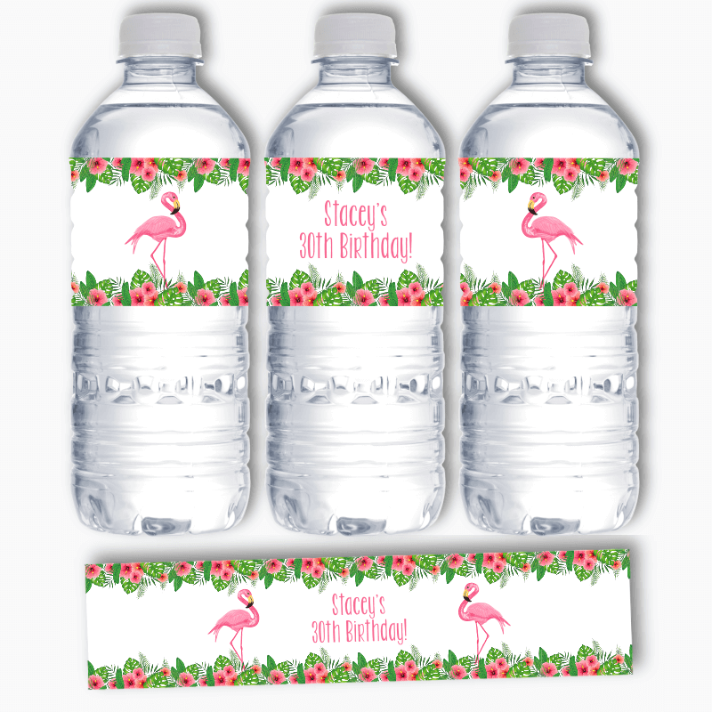 Personalised Tropical Flamingo Party Water Bottle Labels