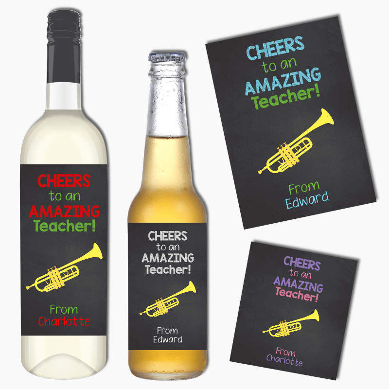 Trumpet Music Teacher Gift Wine &amp; Beer Labels