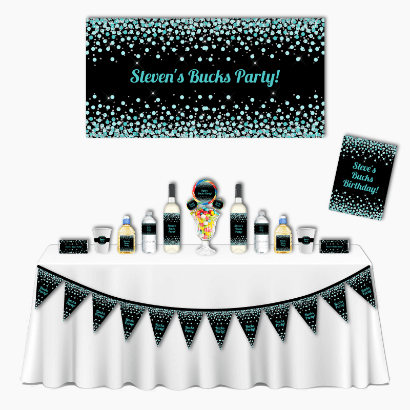 Personalised Turquoise Green Confetti Deluxe Bucks Party Pack