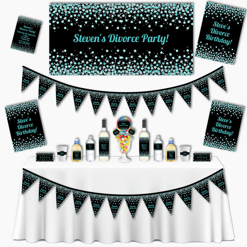 Personalised Turquoise Green Confetti Grand Divorce Party Pack