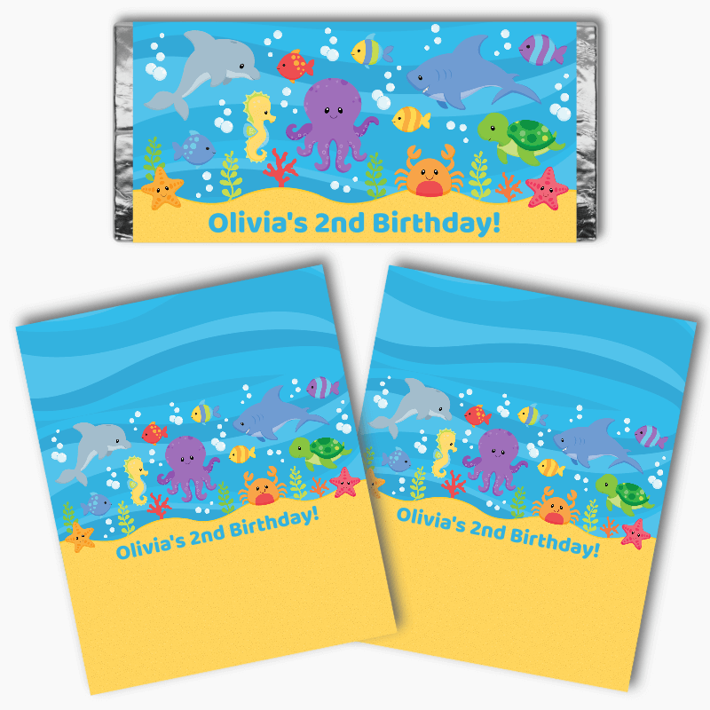 Personalised Under the Sea Birthday Party Mini Chocolate Labels