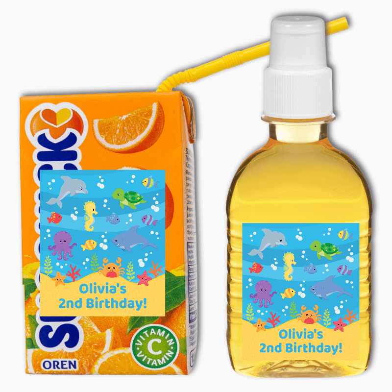 Personalised Under the Sea Birthday Party Bubble & Juice Labels