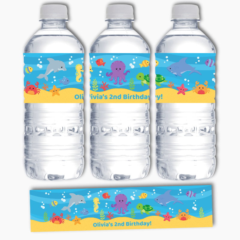 Personalised Under the Sea Birthday Party Water Bottle Labels
