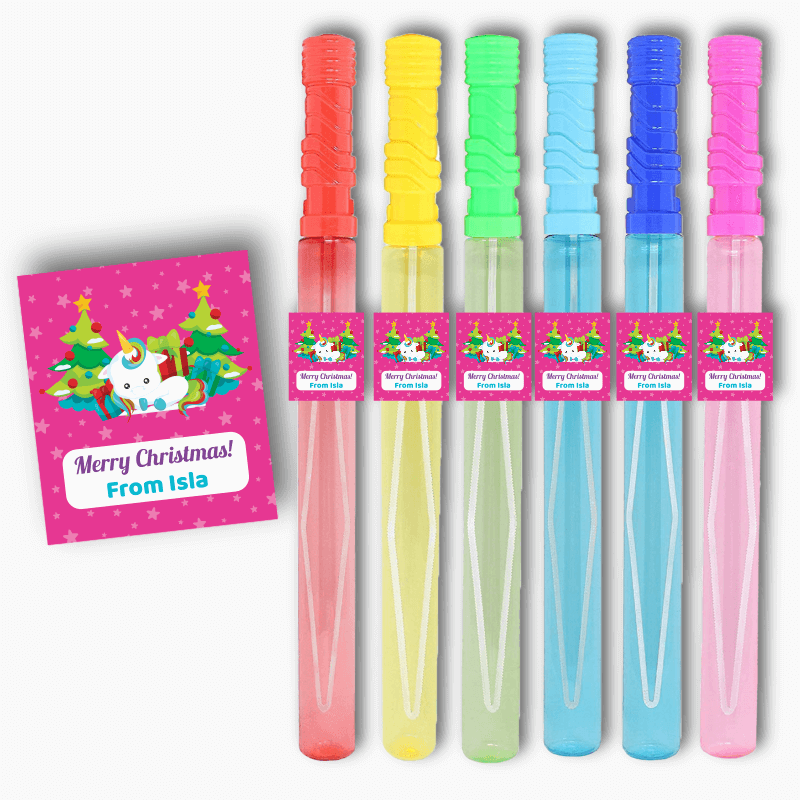 Unicorn Christmas Gift Rectangle Bubble Wand Stickers