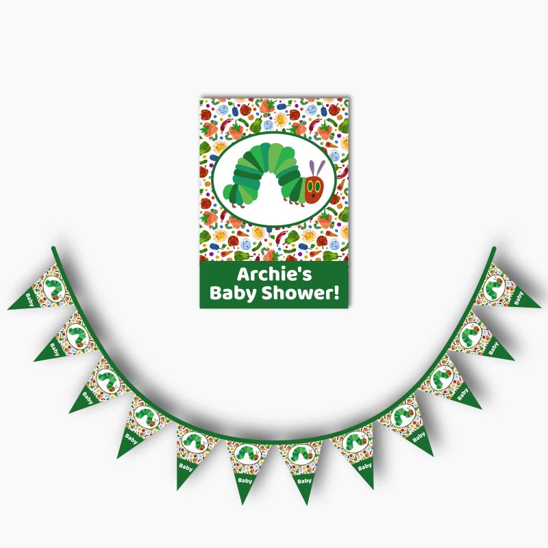 Personalised Very Hungry Caterpillar Baby Shower Poster &amp; Flag Bunting Combo