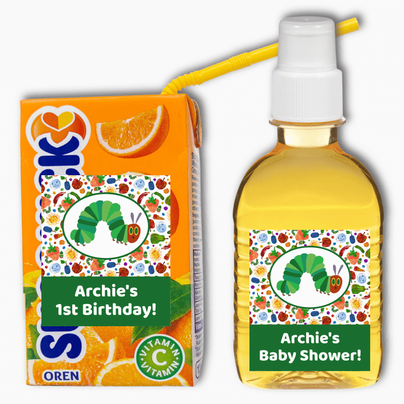 Personalised Very Hungry Caterpillar Party Drink Labels