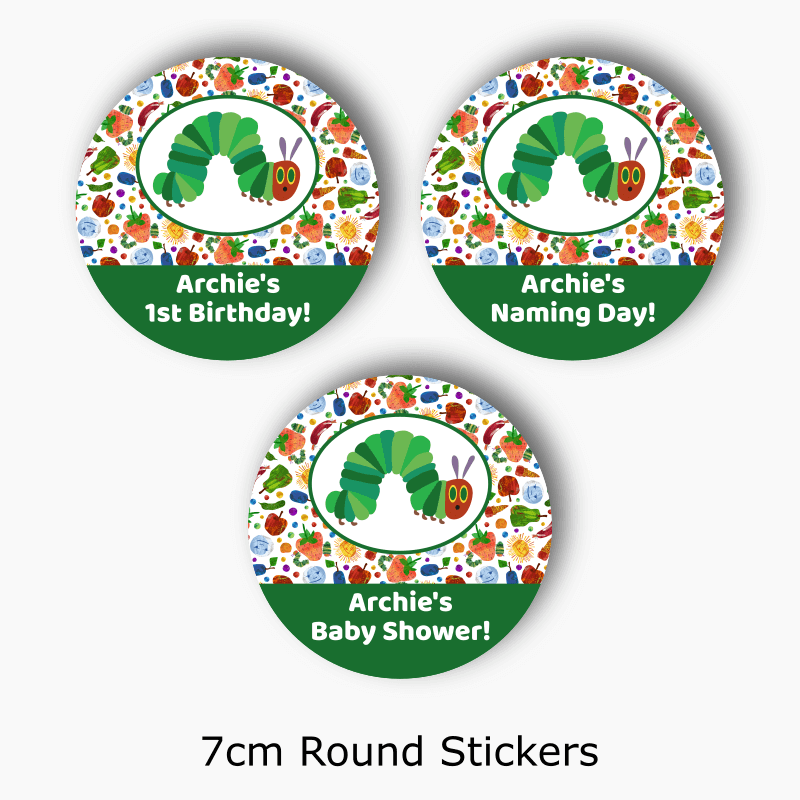 Personalised Very Hungry Caterpillar Party Round Sticker Set