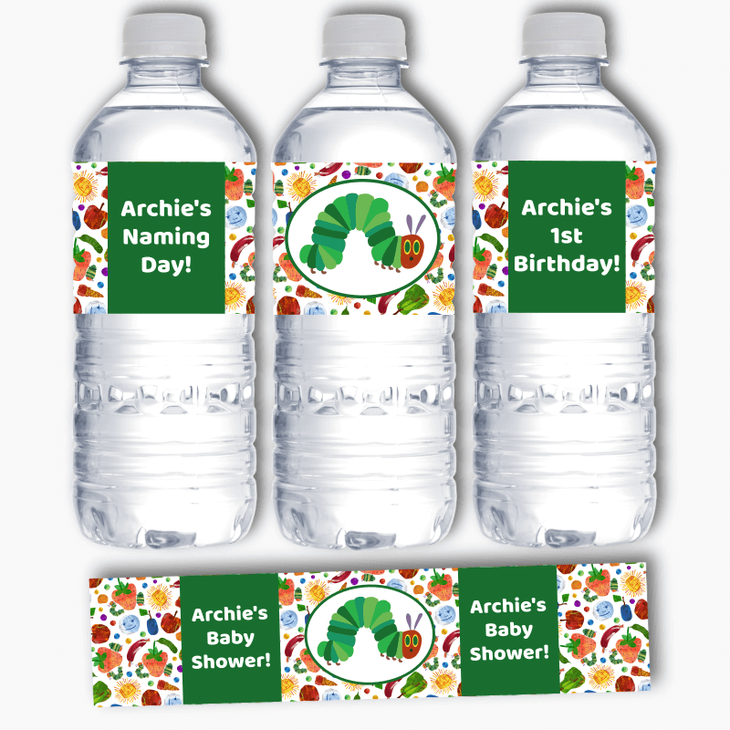 Personalised Very Hungry Caterpillar Party Water Bottle Labels