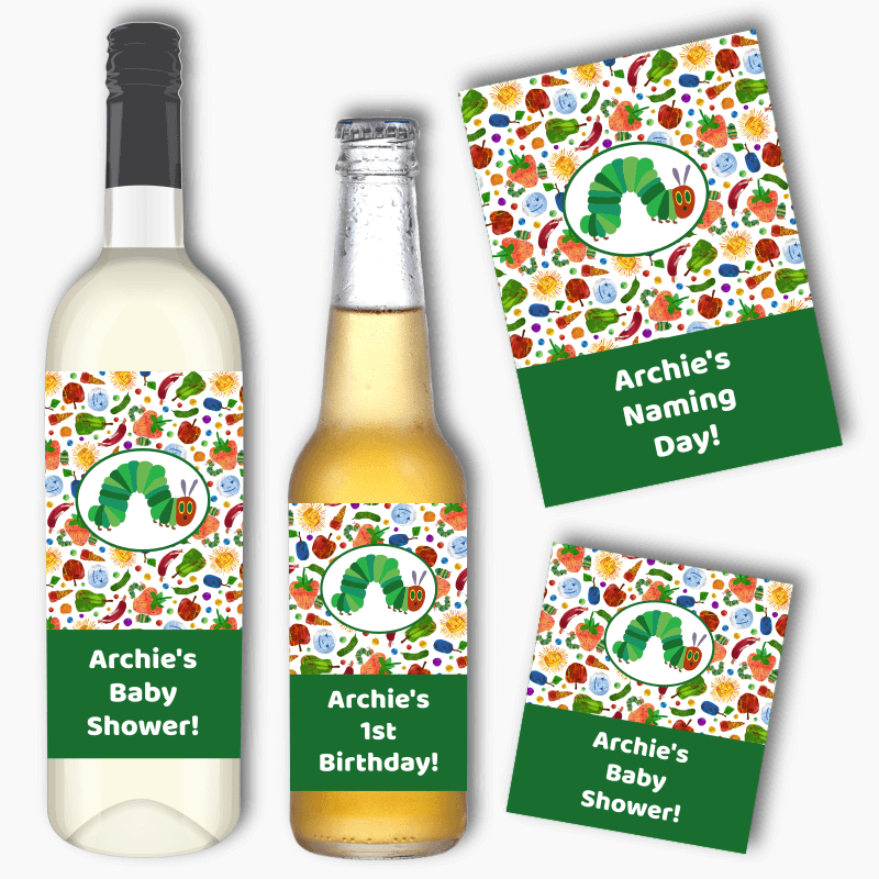 Personalised Very Hungry Caterpillar Wine &amp; Beer Labels