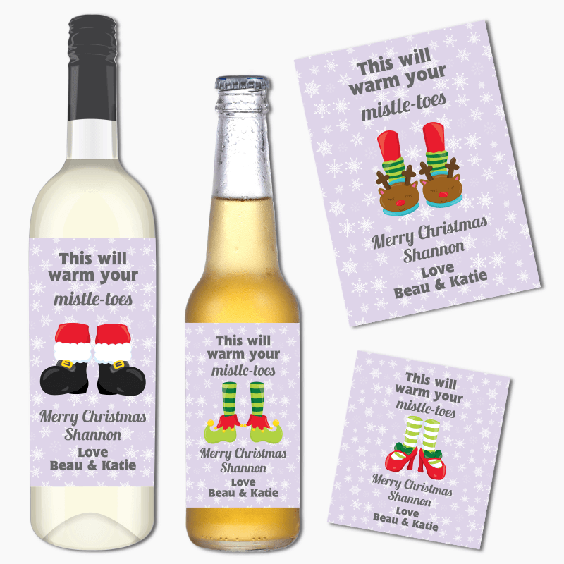 Warm Your Mistle-Toes Christmas Gift Wine &amp; Beer Labels