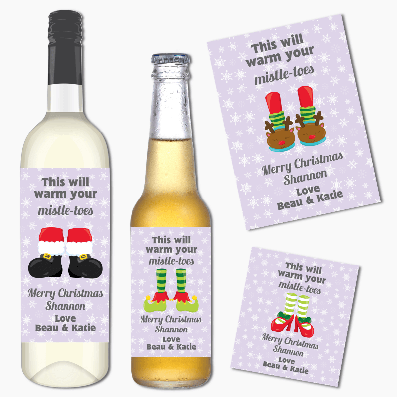 Warm Your Mistle-Toes Christmas Gift Wine & Beer Labels