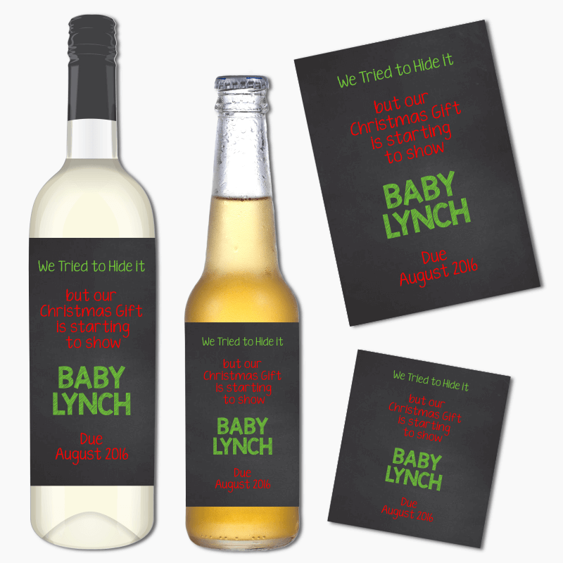We Tried to Hide It Christmas Pregnancy Announcement Wine & Beer Labels with Photo