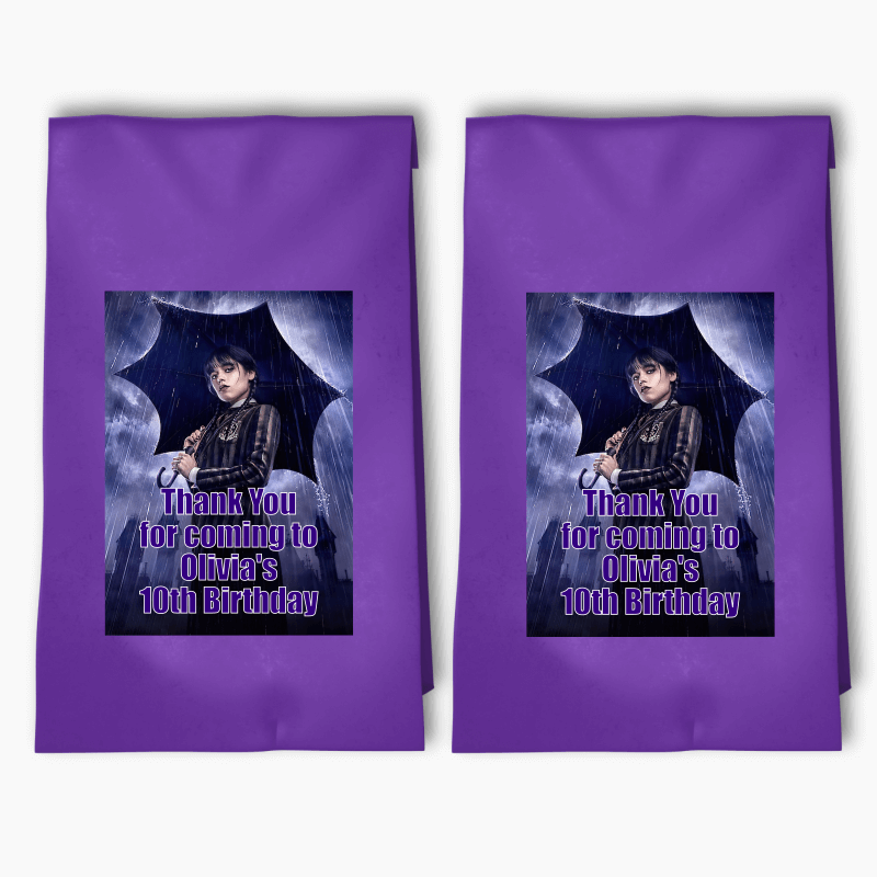 Personalised Wednesday Addams Party Bags &amp; Labels