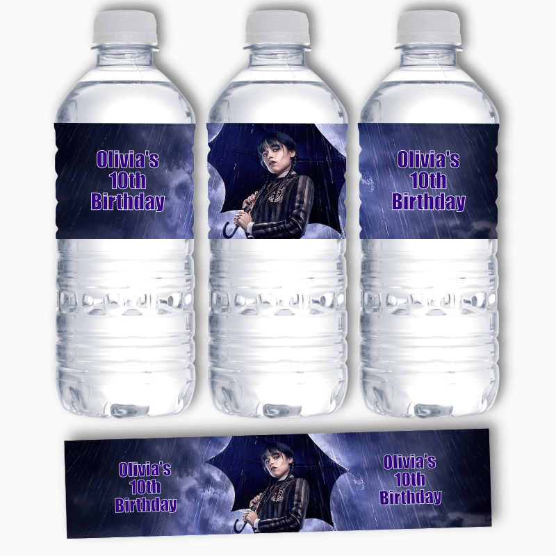 Personalised Wednesday Addams Party Water Labels