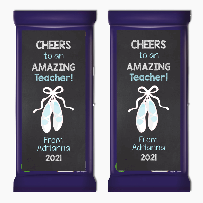 Blue & White Ballet Slipper Dance Teacher Gift Cadbury Chocolate Labels