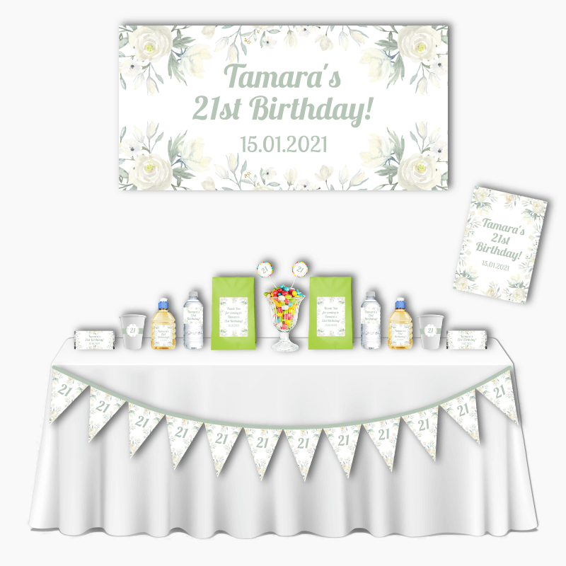 Personalised White Floral Deluxe Birthday Party Pack