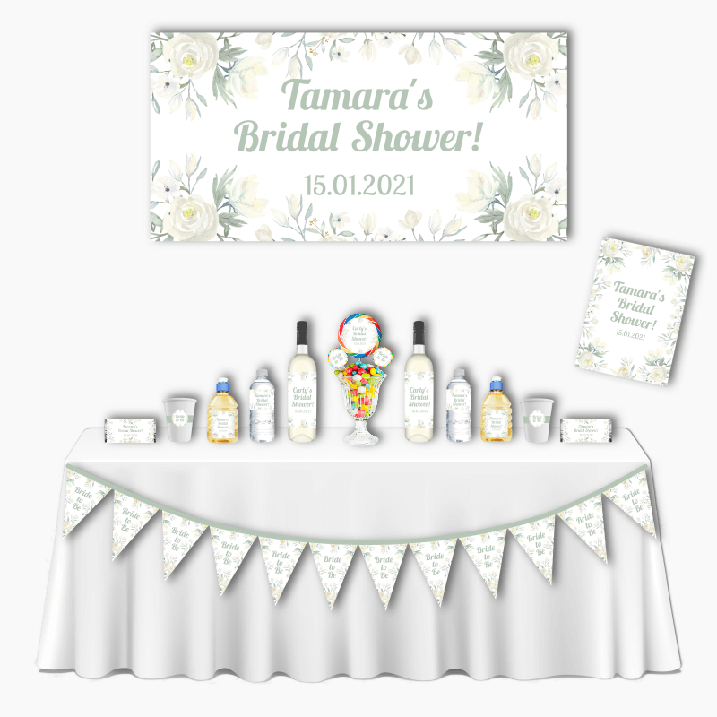 Personalised White Floral Deluxe Bridal Shower Decorations Pack