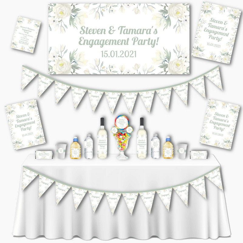 Personalised White Floral Grand Engagement Party Decorations Pack