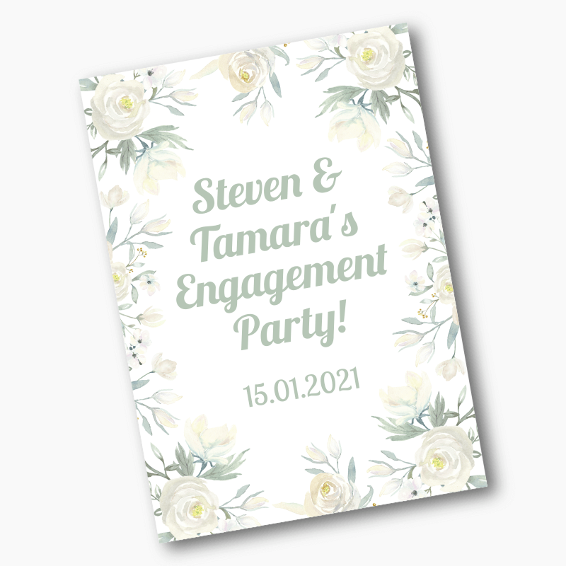 White Floral Engagement Party Poster
