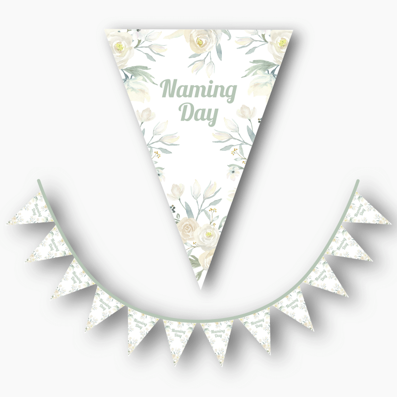Personalised White Floral Party Flag Bunting